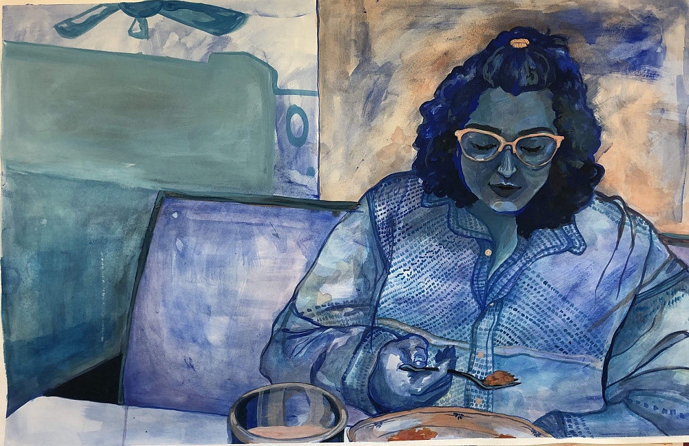 Maddy Obry, Star Diner 2, 2019, Gouache on paper, 29 x 18 ©Maddy Obry