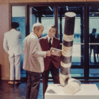 Isamu Noguchi's The Bow during the Museum's first exhibition in 1974, The Making of a Museum