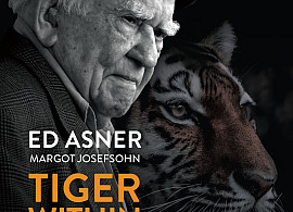Side profile of Ed Asner with a side profile of a Tiger