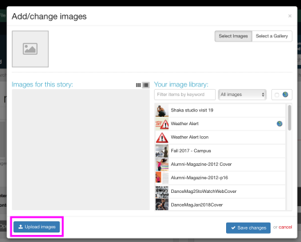 Upload Image to Story dialog box