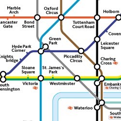 Colored image map of the London Underground Subway System