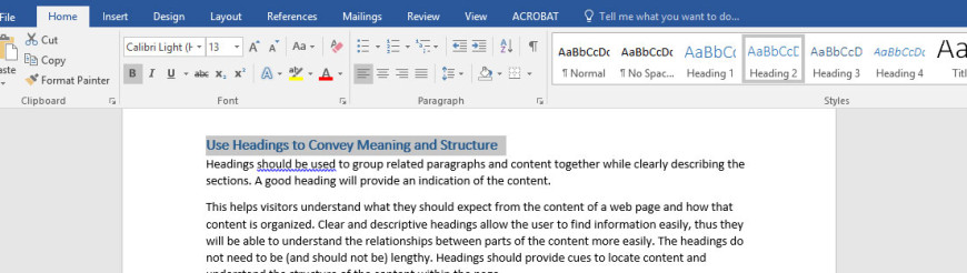 Selecting headers in Microsoft Word after highlighting the text first.