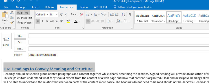 Selecting headers in outlook emails after first highlighting the text.