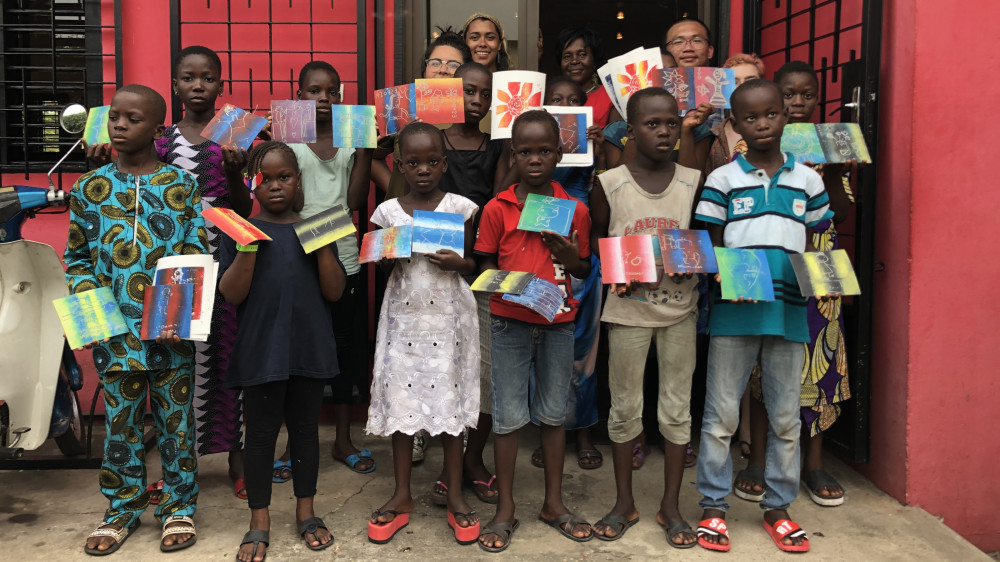 Children in art workshops in Benin