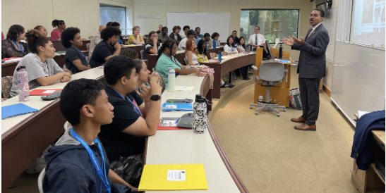 SUNY Chancellor John B. King speaks with students in the EOP Summer Academy.