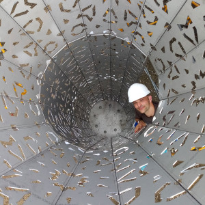 Director, School of Art+Design Christopher Robbins inside the sculpture on site at the American Riad project