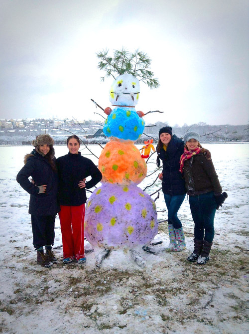 Students with Colorful Snowman