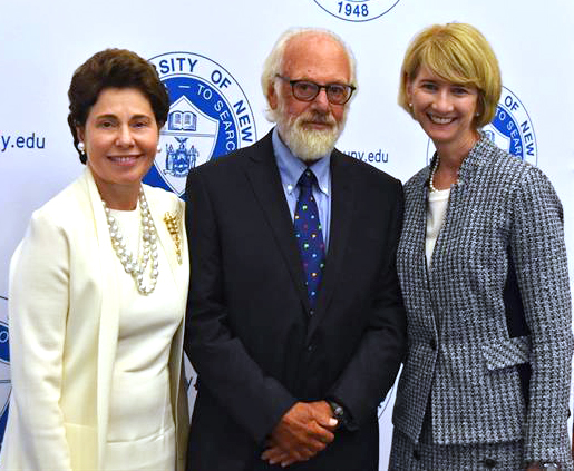 SUNY Board of Trustees Chairwoman, Merryl Tisch, President Emeritus Thomas J. Schwarz and Chancellor Kristina M. Johnson