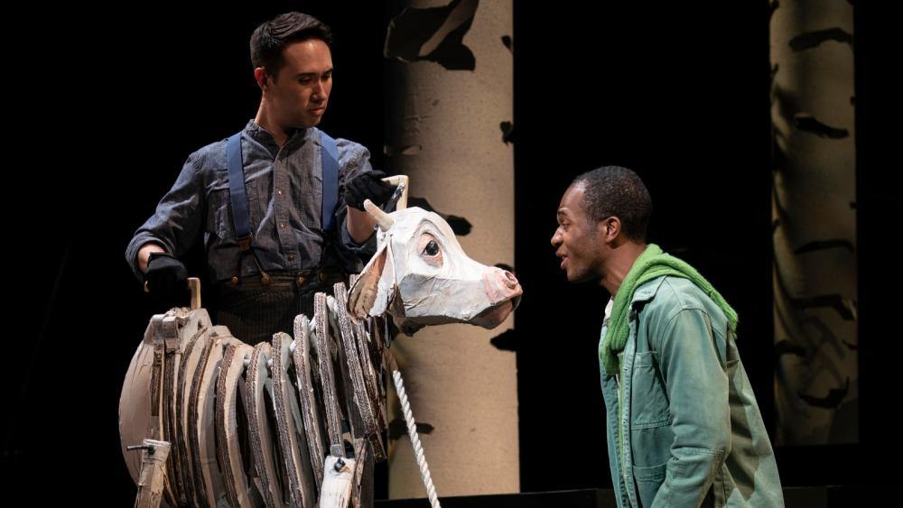 Milky White puppet designed by James Ortiz '10 for the 2022 revival of Into the Woods (with actors Kennedy...