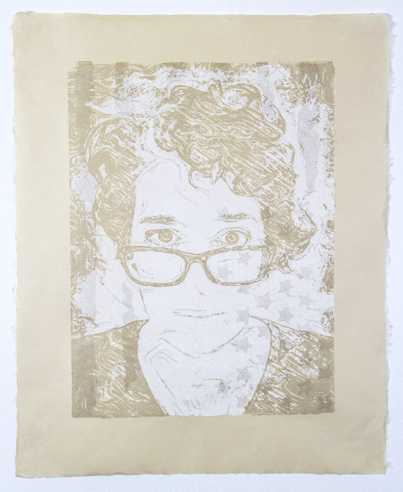 Beth Garramone Ross, White (A Self-Portrait), Linocut on Kitakata, plate size: 12x16, 2020