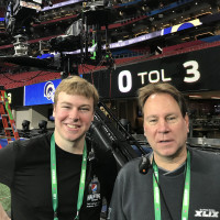 Declan Moore '19 and Dave Grill '86 at Super Bowl 2019