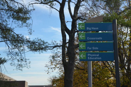 Campus directional signs on campus.