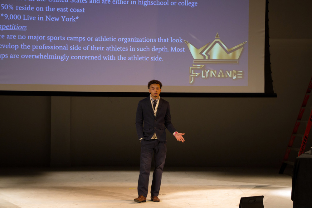 Purchase College Startup Pitching Competition: Sheldon Max Pearce '18 presenting business plan Flynance