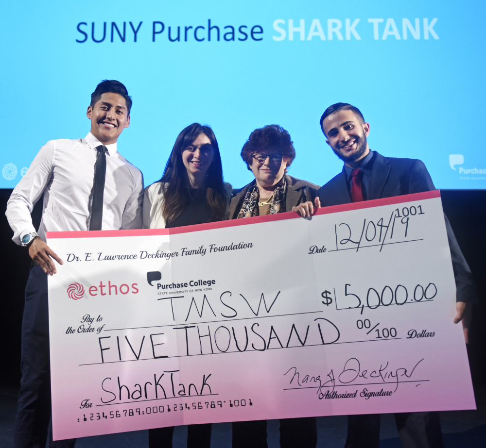 Startup Purchase 2019 Winners Andres Hernandez-Rodriguez and Brian Farez with Professor Liya Palagashvili and Nancy Deckinger