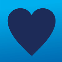 Purchase Cares Icon (Navy blue heart over lighter blue background)