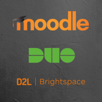 Moodle, Duo, D2L Brightspace logos
