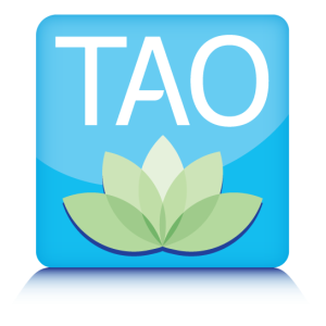 Thearapy Assist Online logo letter TAO with lotus flower icon