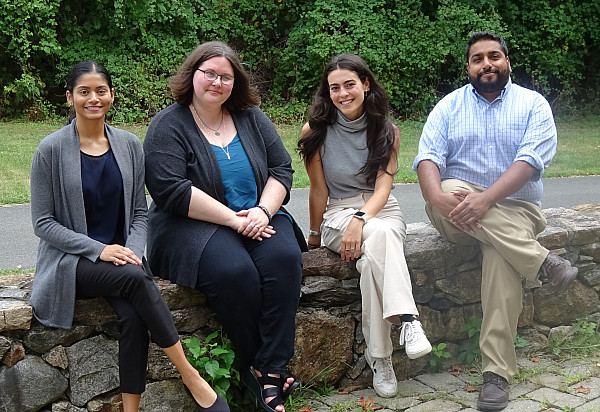 Graduate Trainees sitting on stone wall