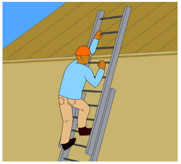 Ladder extending three feet above the upper support point.