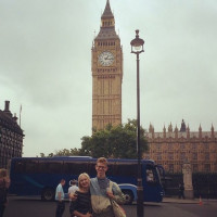 Students in front of Big Ben clock tower, London