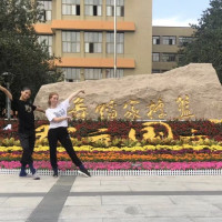 Dancers outside Beijing Dance Academy