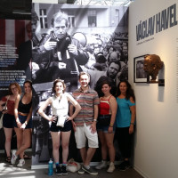 Prof. Pichlíková and SUNY students in the Václav Havel room of the Museum of Communism.