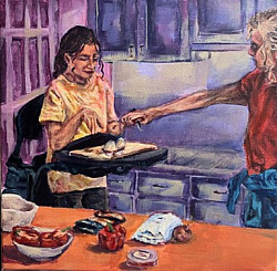 A person holding a tray of food