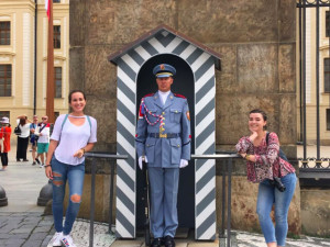 Students with soldier in Czech Republic