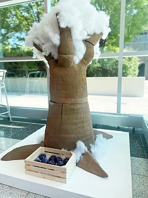 Julie Lebron '25, Strange Liberty, winner of the President's Award for Public Art, on view in the lobby of the Student Services Building ...