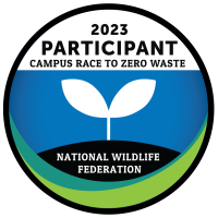 Round digital participant badge with the text 2023 participant campus race to zero waste, national wildlife federation