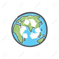 Earth globe with hand drawn recycle symbol. Waste reducing and recycling worldwide concept.