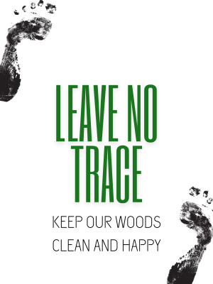 Leave No Trace Text on white background with footprints