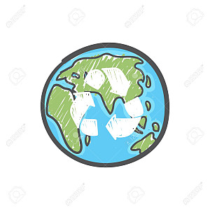 Earth globe with hand drawn recycle symbol. Waste reducing and recycling worldwide concept.