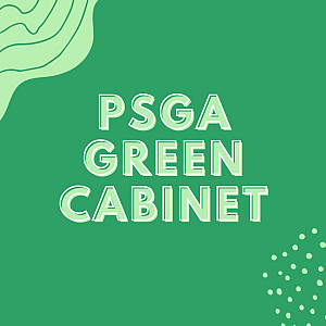 PSGA Green Cabinet in light green text on darker green background