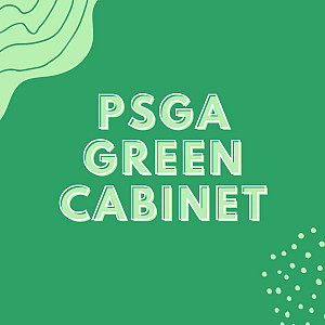 PSGA Green Cabinet in light green text on darker green background
