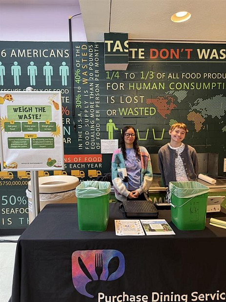 WeightTheWaste1spring26 Students hosting weekly Weigh the Waste event in the Dining Hall.