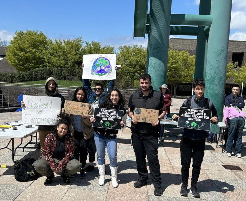 Student participating in the climate rally during Earth Week, 2023