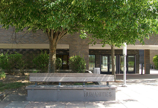 Front of Humanities building from plaza. 