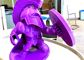 purple 3D soldier with shield