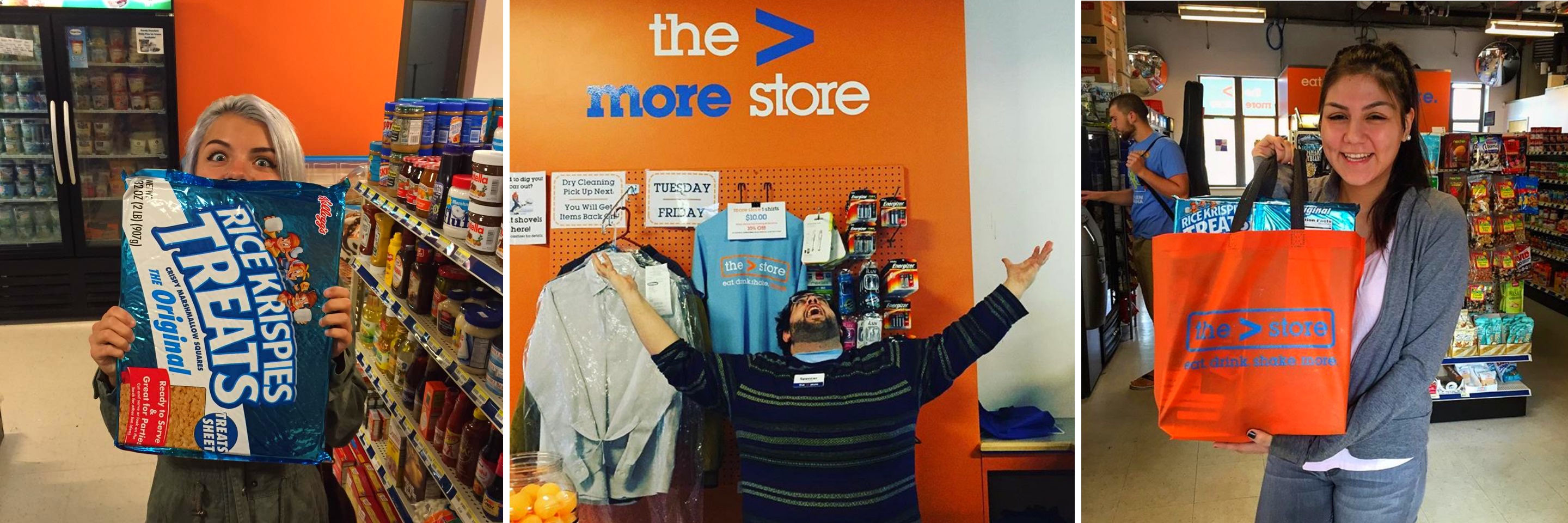 Welcome to the More Store. Pictured left to right: Paris Ray with a mega Rice Krispie Treat, More...