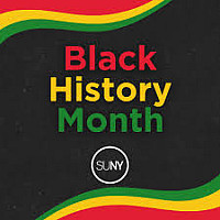Black History Month written in red, yellow, and green text on a black background with wavy red, yellow, and green borders at the top and bot