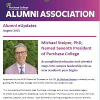 Banner and image for the August 2025 edition of the Purchase College Alumni eNewsletter