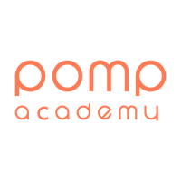 orange pomp academy text on white background