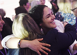 Two women embracing