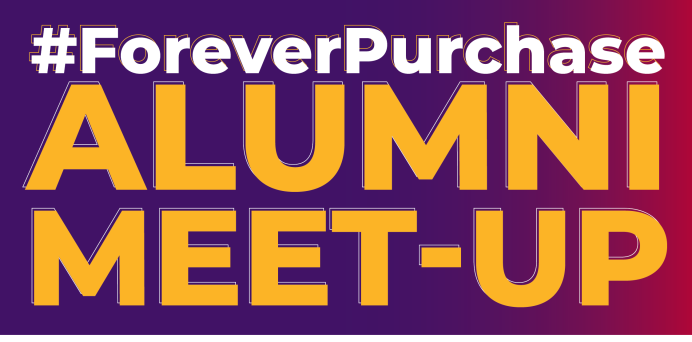 08-07-25 - #ForeverPurchase Summer Meet-Up - Horizontal Banner Flyer with SUMMER MEET-UP in large letters on a purple background and the Purchase College bubble logo in the upper left corner.