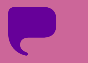 Purchase College bubble P logo in heliotrope on puce background