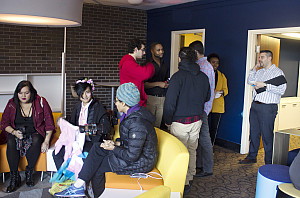 Students and staff gather in the Commuter Lounge