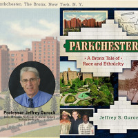 Dr,. Jeffrey Gurock and the cover of his book Parkchester: A Bronx tale of Race and Ethnicity