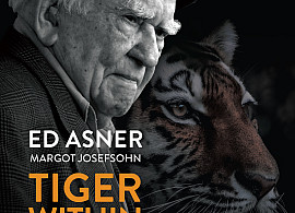 Side profile of Ed Asner with a side profile of a Tiger