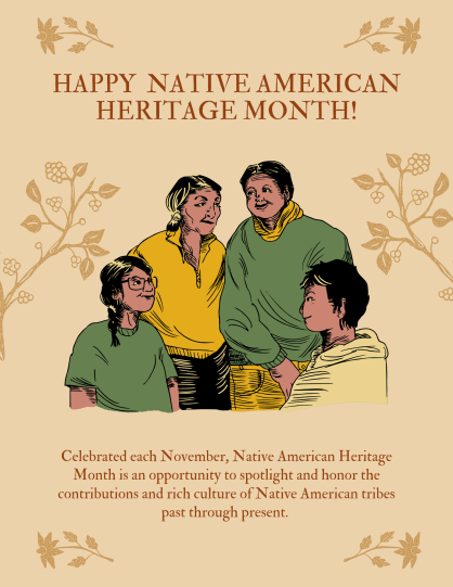 Yellow and Green Etched Linocut Native American Heritage Celebration Flyer - 1 Happy Native American Heritage Month! November 2025